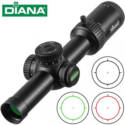 戴安娜DIANA1.2-6X24FFP前置广角薄壁带锁带红绿光十字光学瞄准镜